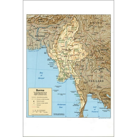 History Galore Cia Map of Burma 1996 24" x 36" Poster