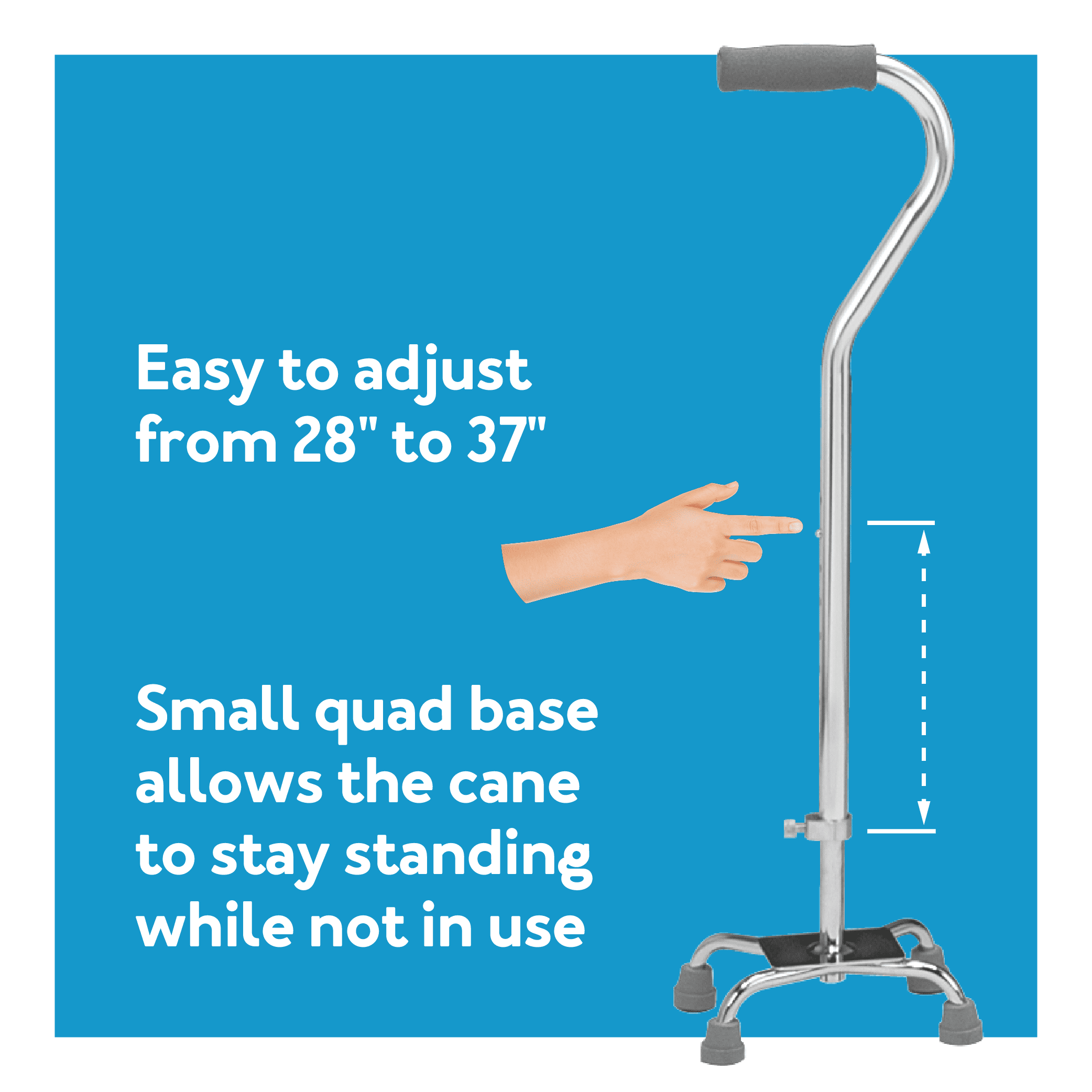 Carex Small Base Offset Quad Cane for All Occasions, Silver, 250 lb Weight Capacity