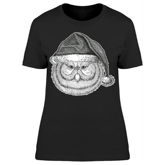 Cat Santa Claus Hat Sketch T-Shirt Women -Image by Shutterstock, Female Large