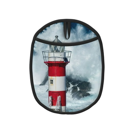 

Pofeuu Circular Lighthouse Print Silicone Pot Mat Mitten With Hanging Loop Heat Resistant Oven Mitts Non-Slip Bbq Baking Smoking Potholders