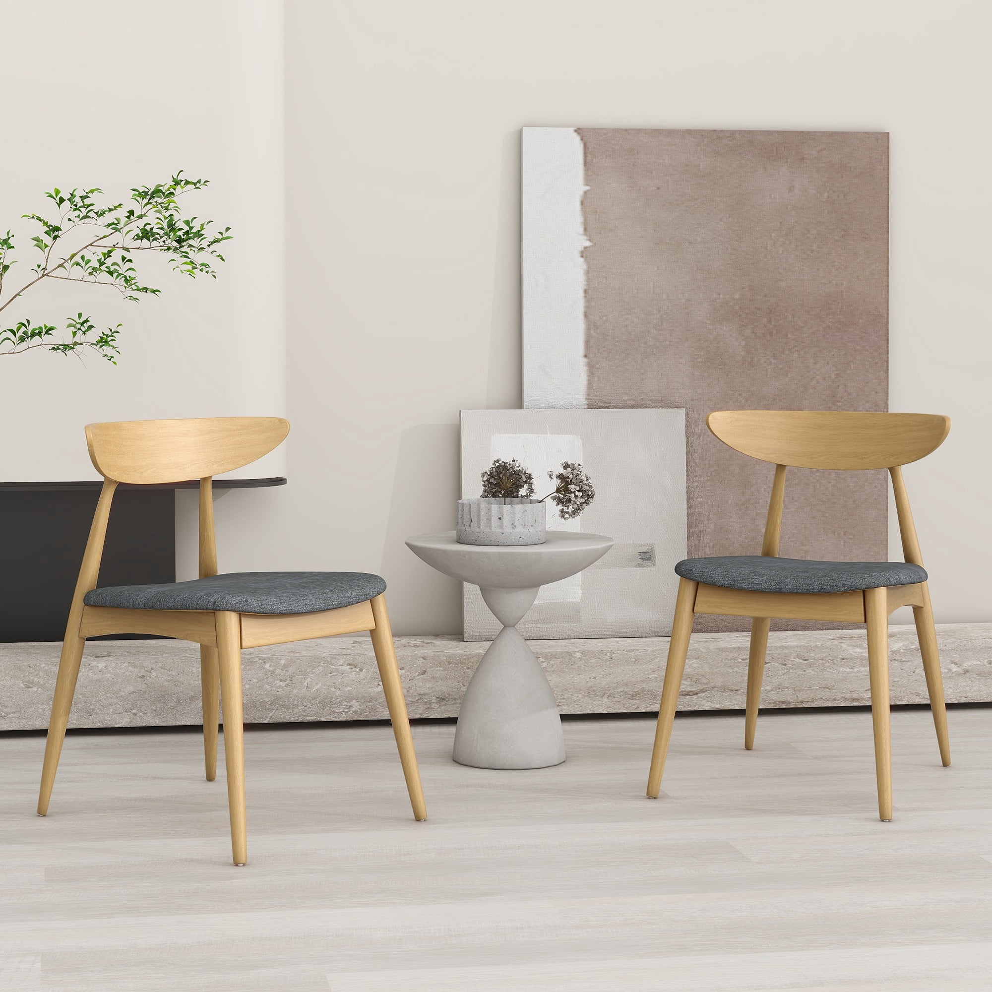 Aukfa Dining Chairs Set of 2, Mid Century Wood Side Chairs with Curved Backrest and Upholstered Seat, Dining Room Chairs for Kitchen, Living Room, Gary