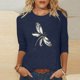 thumbnail image 1 of ICHUANYI Clearance Women's Fashion Printed Loose T-shirt Mid-length 3/4 Sleeves Blouse Round Neck Casual Tops(Navy, S) ICHUANYI WER2023081402545, 1 of 4