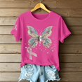 thumbnail image 5 of Puliio Womens Butterfly Ribbon Print T Shirt Short Sleeve Casual Awareness Summer Daily Tee, 5 of 5