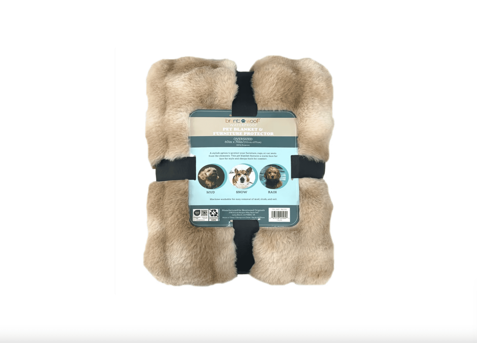 Brentwoof Oversized Waterproof Pet Blanket and Furniture Protector, 60x70, Reversible Plush Throw, Taupe