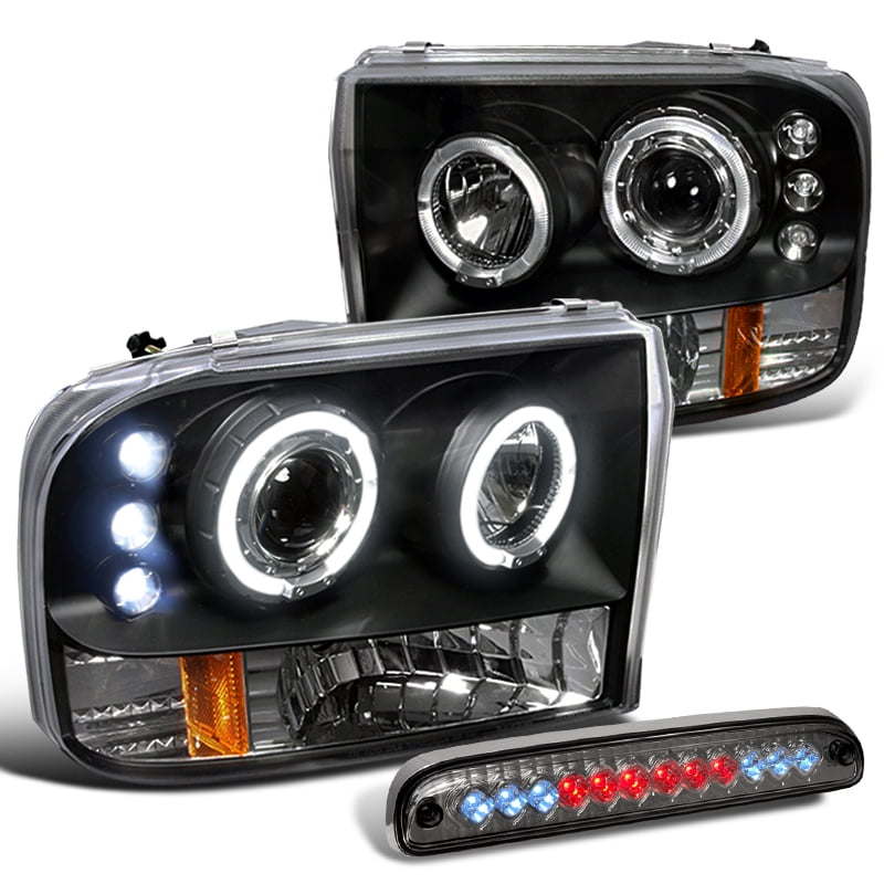 For 1999-2004 F250 Black Halo Projector Headlights+LED Tail+Smoke 3rd Brake Lamp
