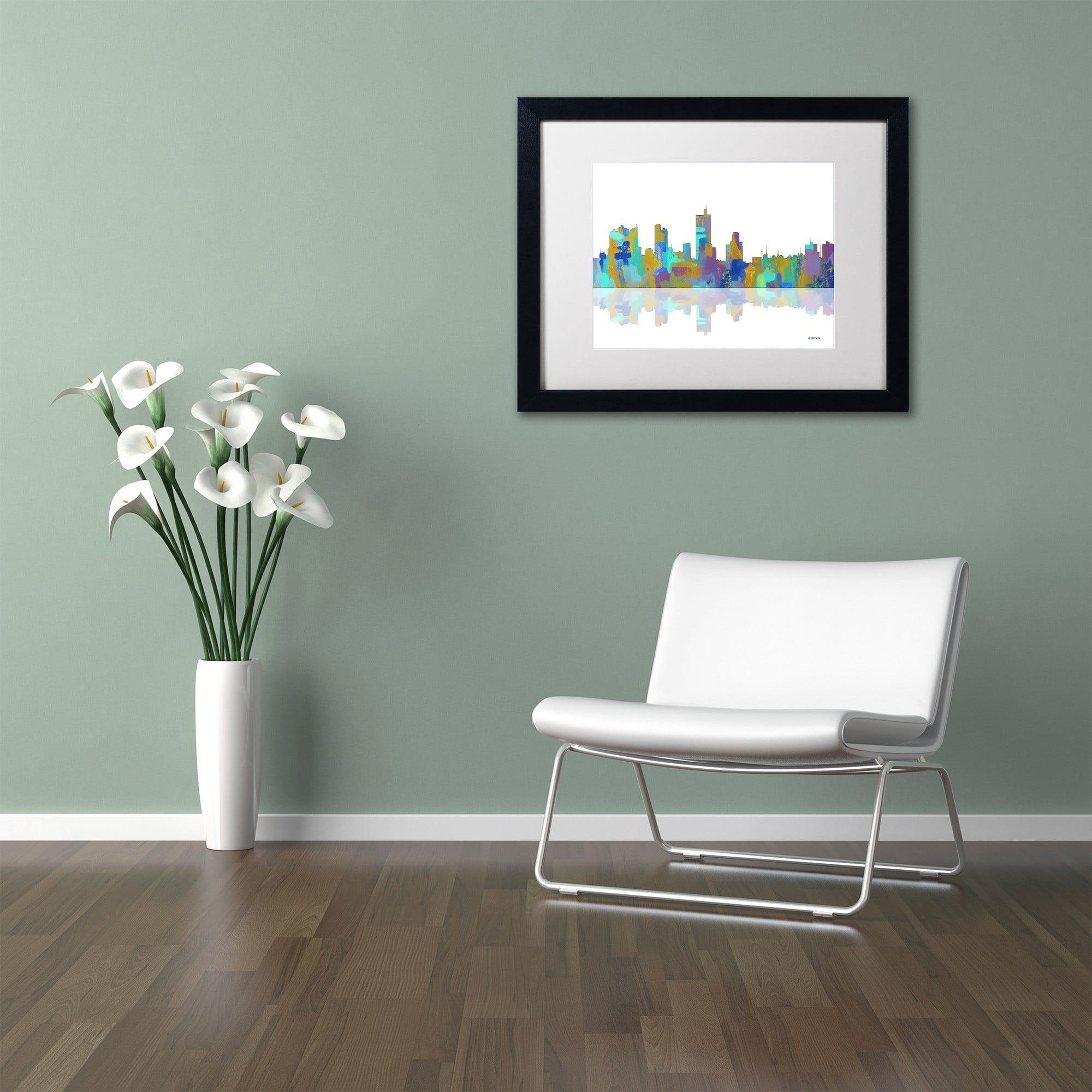 Trademark Fine Art "Fort Worth Texas Skyline" Canvas Art by Marlene Watson White Matte, Black Frame
