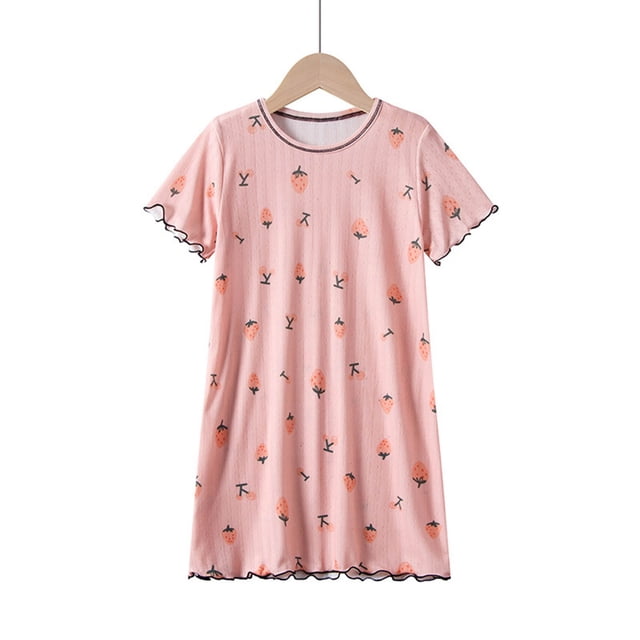 JDQJBZ Robe de Jeu pour Filles Tout-Petits Imprimée Manches Courtes Col Rond en Soie Glacée à Volants Robe de Nuit