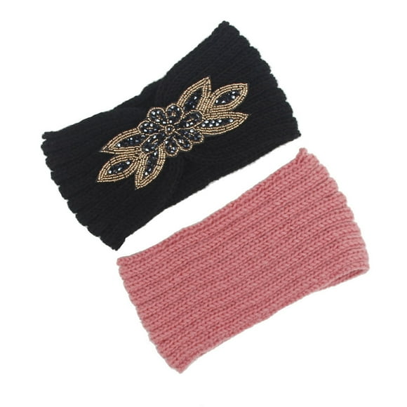 OUNONA Assorted Color Crochet Headband Set Thick Cozy Knitted Hair Band for Outdoor Decoration 2Pcs