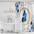 thumbnail image 2 of Shower Curtain Bathroom Set Watercolor Butterfly Flower Leaf Waterproof Fabric Shower Curtains with Grommets&Hooks, Blue Gray Floral Plant Privacy Bath Curtain for Bathtub 48x72in, 2 of 9