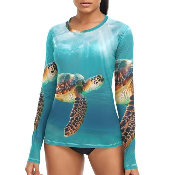 joogoo Womens UPF 50  Rash Guard Turtle under Sea Long Sleeve UV Protection Sun Shirts Tops S