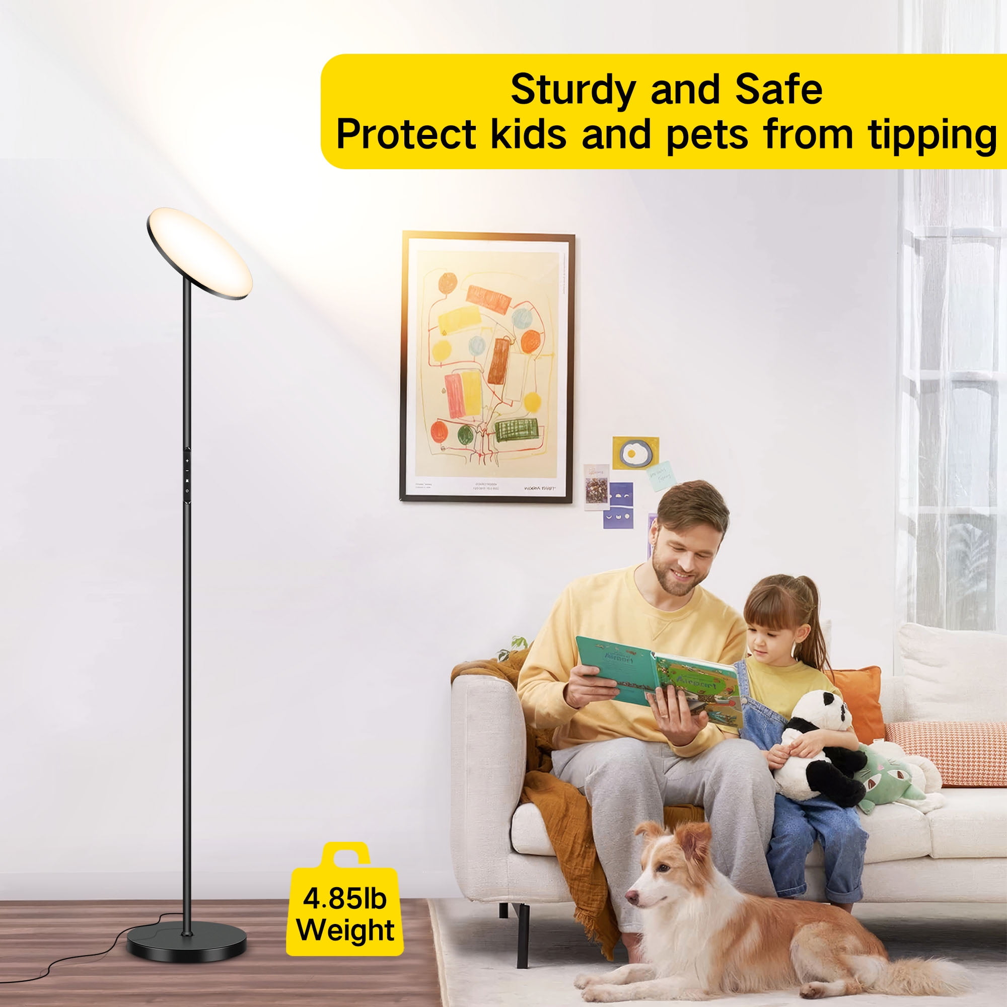 OUTON Torchiere Floor Lamp with Remote, Super Bright Standing Lamp, 4 Color Temperature, Modern LED Tall Lamp for Living room, Bedroom, Black