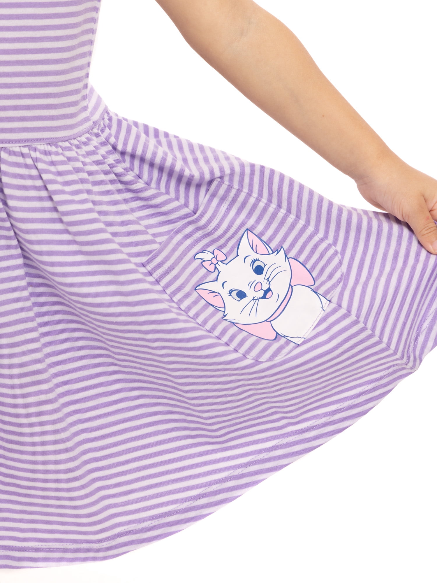 Disney Classics Marie Toddler Girl Short Sleeve Striped Dress with Graphic Pockets, Sizes 12M-5T