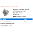 thumbnail image 2 of Alternator - Compatible with 1992 - 1994 Ford Aerostar 3.0L V6 1993, 2 of 2