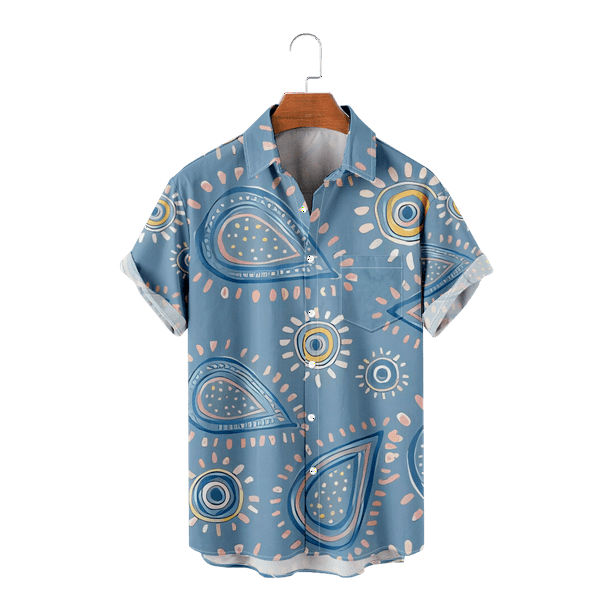 Paisley pattern print Shirt Fashion Short Sleeve T Shirts for men with Chest Pocket