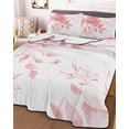 thumbnail image 3 of Quilts Twin Size, Pink Floral Art Soft Comforter Bedding Set for Bed, Watercolor Botanical Spring Flowers Lightweight Quilted Bedspread with Pillow Cover(2 Pieces) for All Season, 68x86 Inch, 3 of 6