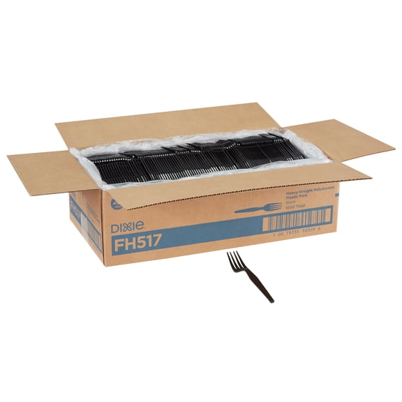 Dixie Heavy-Weight Disposable Plastic Fork, FH517, Black, 1,000 Count