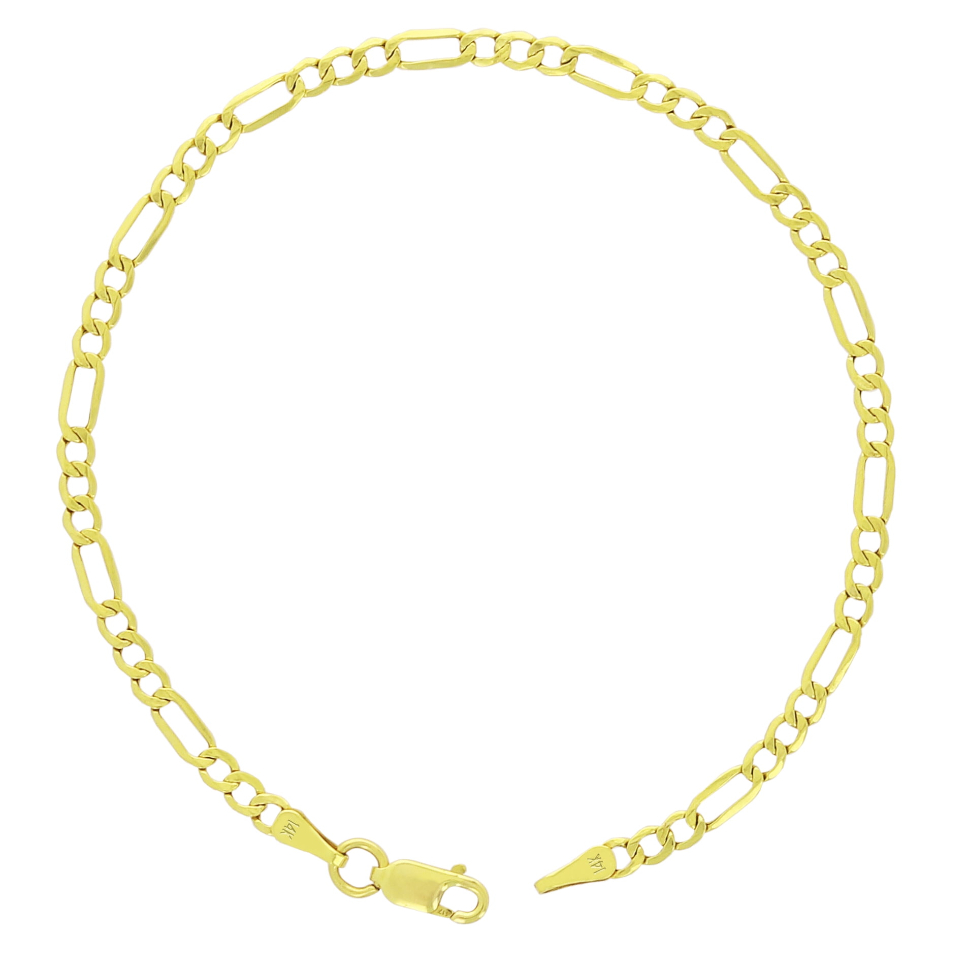 Nuragold 14k Real Yellow Gold Figaro Link 3.5mm Chain Bracelet (7"-9") Italian Jewelry for Men & Women