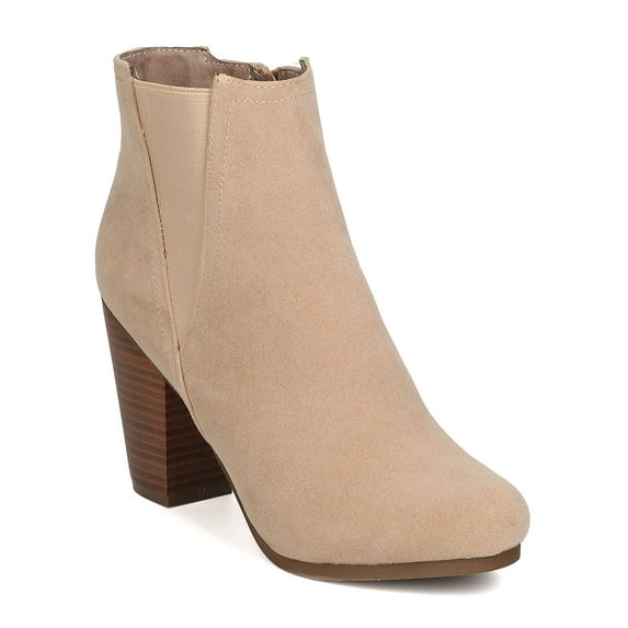 New Women Breckelles Gail-37 Faux Suede Elastic Panel Chunky Heel Bootie