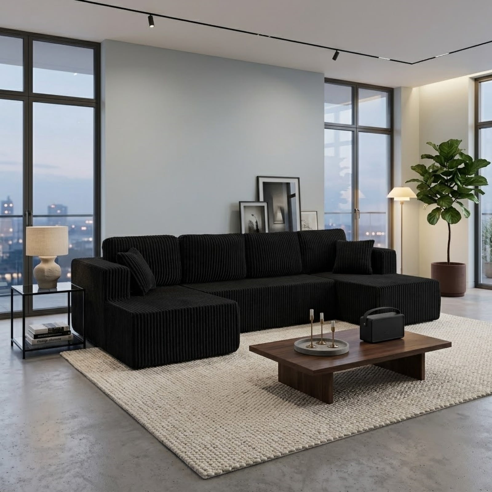 U Shape Modular Sectional Sofa with Chaise, Modern Minimalist Corduroy Couch with Sleeper Design, Comfy Space-Efficient Modular Sofa Set for Living Room, Apartment