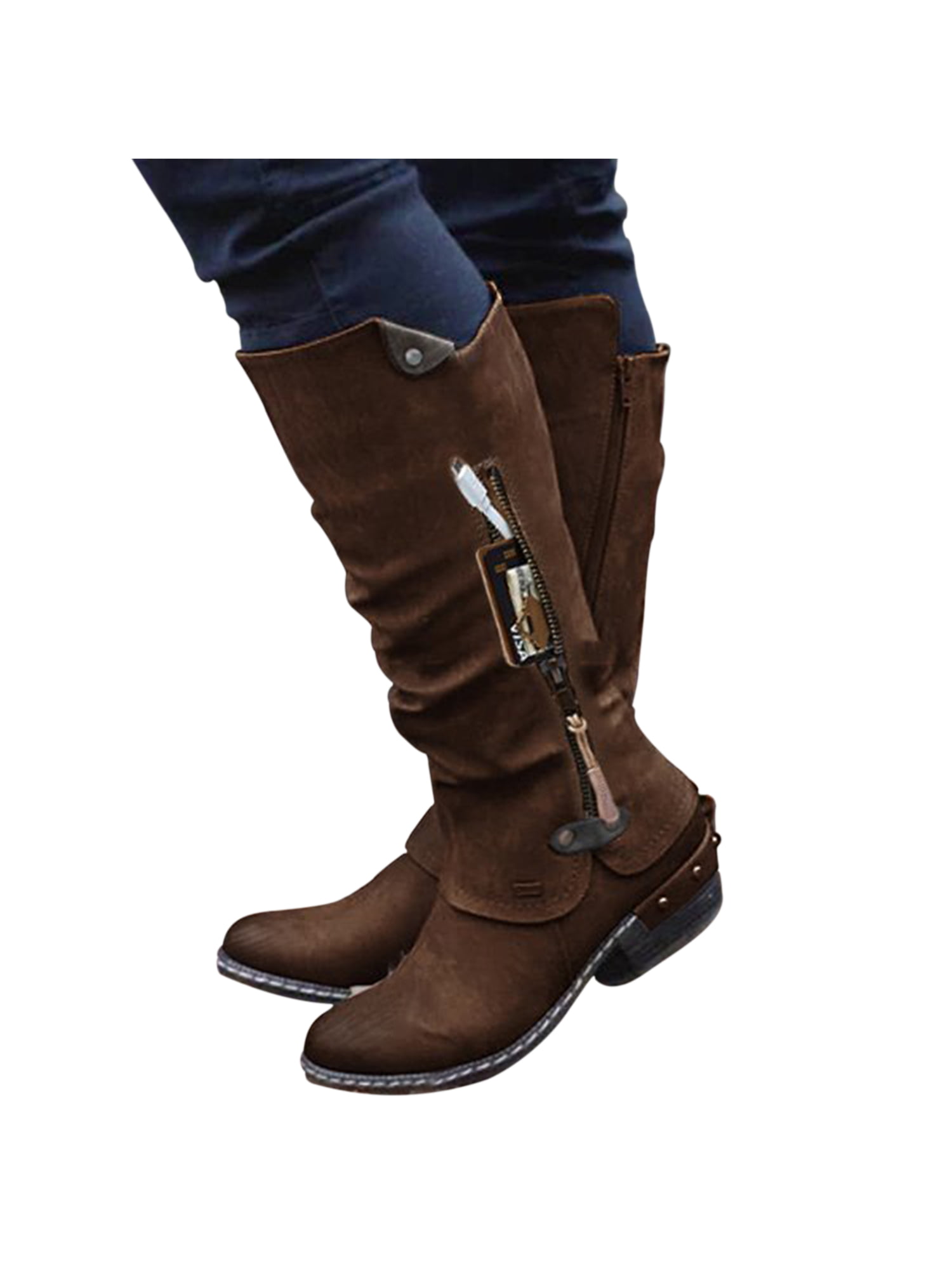 Details about   Women Thick Winter Snow Mid-calf Boots Zip Up Casual Warm Chunky Heel Booties D 