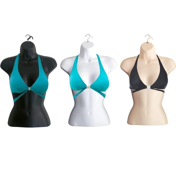 DisplayTown Black   White   Flesh Female Mannequin Injection Forms Half Rounded Waist Body Torso Dress Form with Only Hanging Hook, S-M Sizes