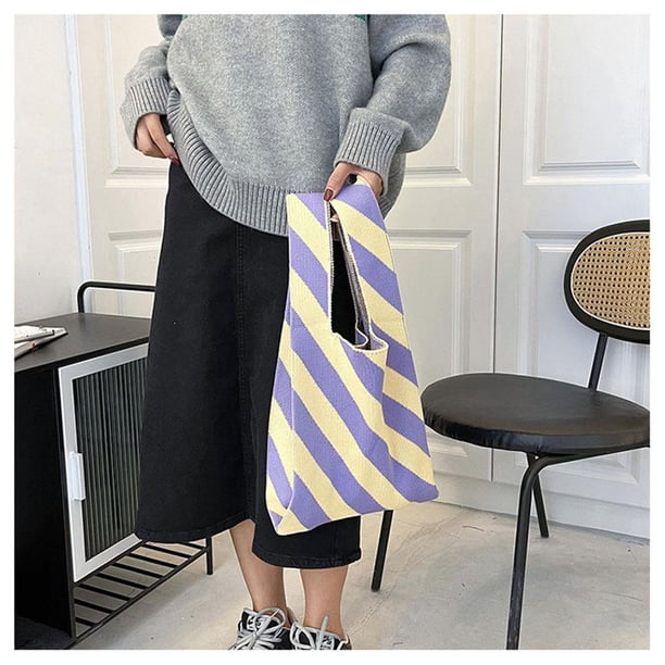 Bolsos grandes tejidos de verano para chicas a la moda, bolsos de mensajero de hombro para mujer morado amarillo Colcomx Totes de hombro de las mujeres