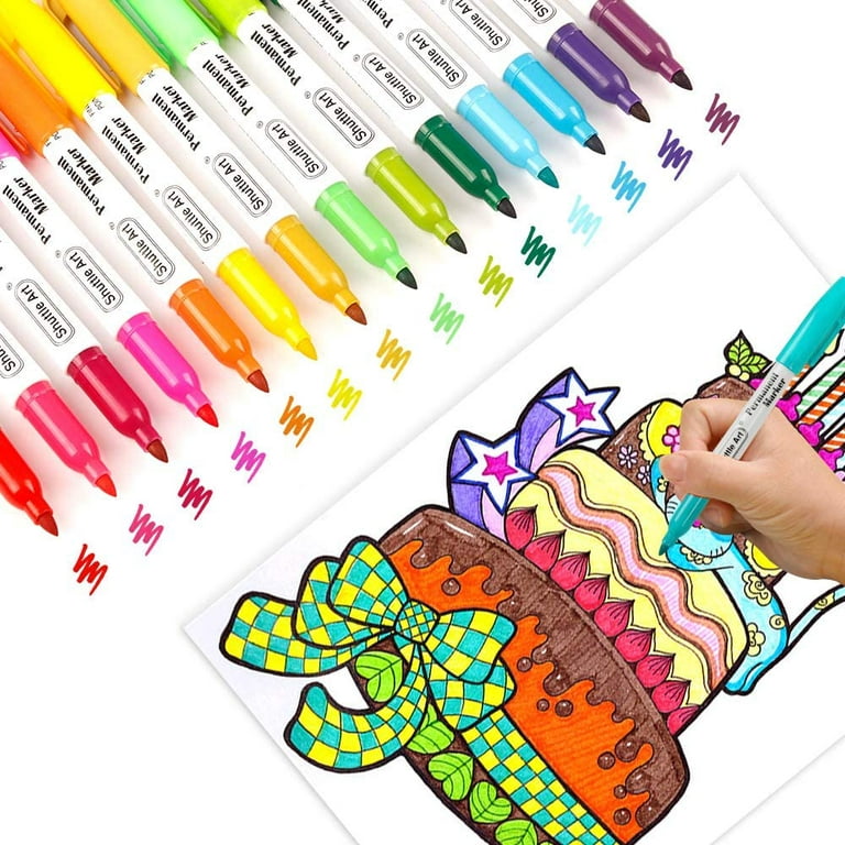 Shuttle Art 30 Colors Permanent Markers, Fine Point, Assorted Colors, Works  on Plastic,Wood,Stone,Metal and Glass for Kids Adult Coloring Doodling  Marking