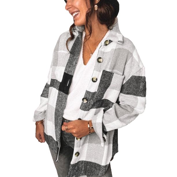 Camisa a cuadros de nuevo estilo europeo y americano para mujer, chaqueta informal abotonada con bolsillos para otoño e invierno, 2023