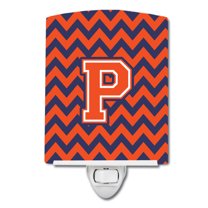 Caroline's Treasures CJ1042-PCNL Letter P Chevron Orange and Blue Ceramic Night Light, 6x4x3", multicolor