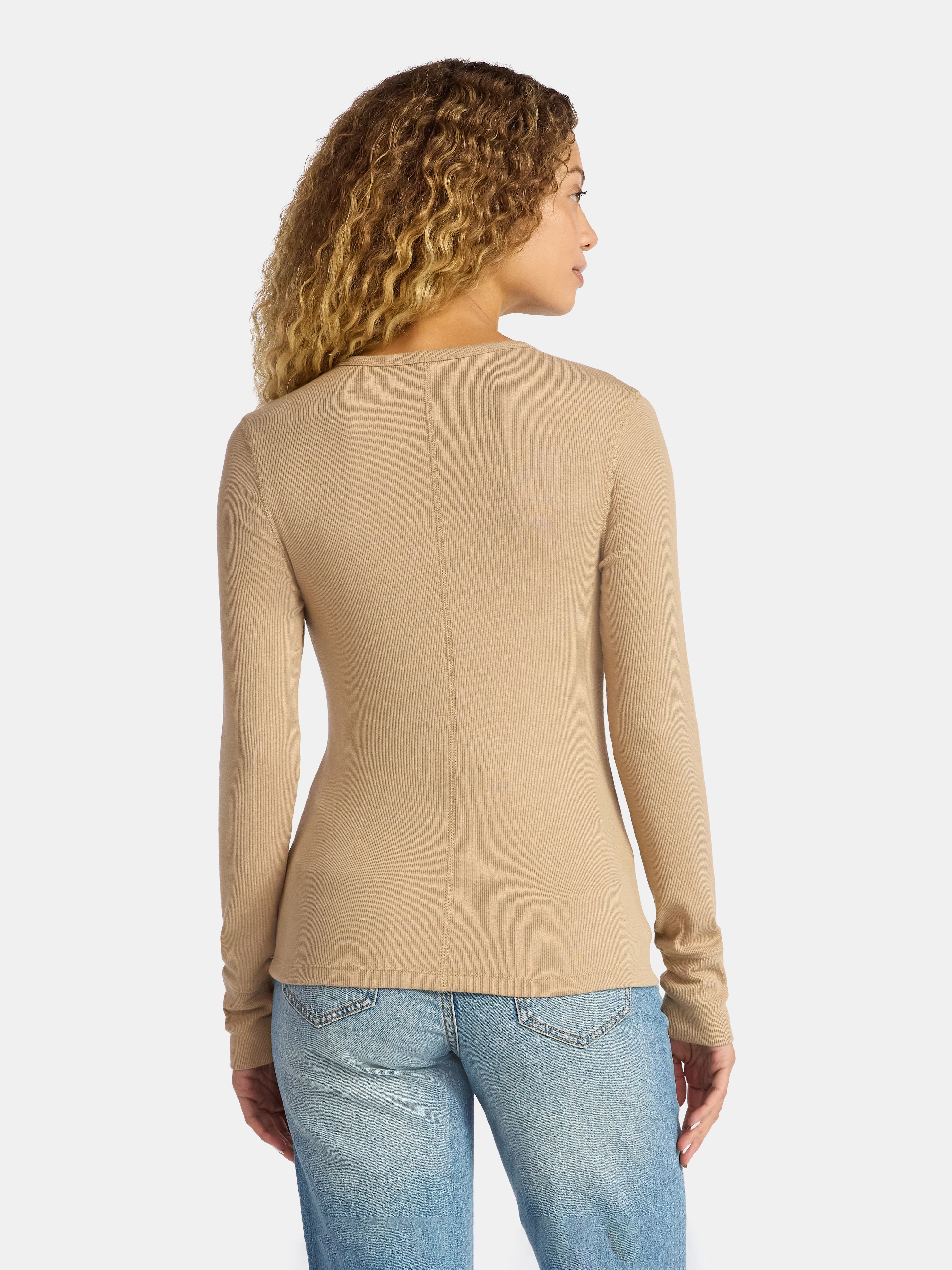 Time and Tru Women's Rib Tee with Long Sleeves, Size XS-XXXL