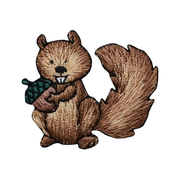 Squirrel with Acorn Nut, Embroidered, Iron on Patch