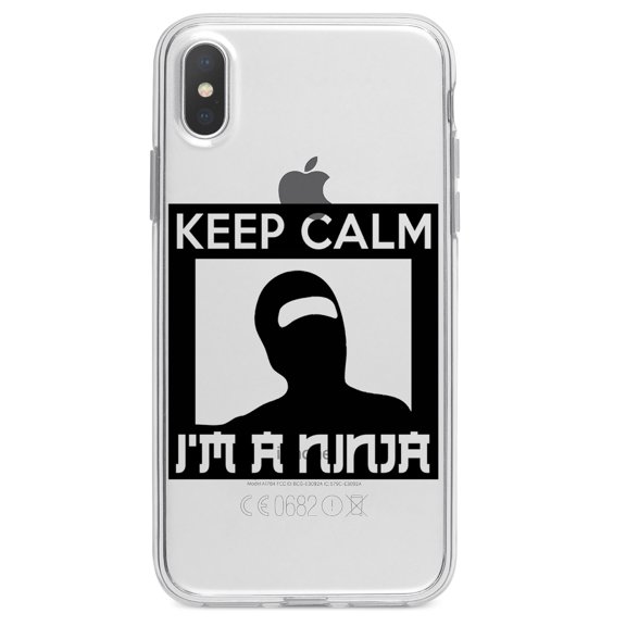 DistinctInk Clear Shockproof Hybrid Case for iPhone XS Max (6.5" Screen) - TPU Bumper Acrylic Back Tempered Glass Screen Protector - Keep Calm I'm a Ninja