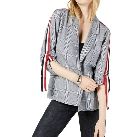 Project 28 Womens Striped Sleeve Blazer Jacket, Black, Small