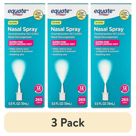 (3 pack) Equate Severe Nasal Spray Oxymetazoline HCI 0.05%, Superfine Mist, 12 Hour, 265 Sprays, Compare to Vicks® Sinex™ Severe Active Ingredient