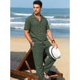 thumbnail image 2 of RICHCOIN Men 2 Piece Linen Outfit Beach Button Down Shirt Casual Loose Pant Sets, 2 of 7