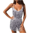 thumbnail image 2 of Idoravan Women's Basic Versatile Skirt Clearance Women Boho Sequin Tassel Hip Belly Mini Skirt Rave Party Dance Performance Costume Sparkly Festival Clothing Sexy Club Sets, 2 of 7