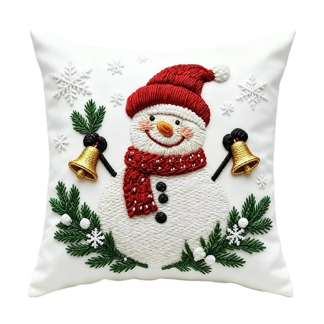 E Christmas Printed Pillowcases With Snowman Santa Claus Christmas Tree And Reindeer Patterns Cloth Material 17.72 X 17.72 Inches Design E