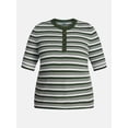 thumbnail image 5 of Terra & Sky Women's Plus Ribbed Henley Sweater Top with Elbow Length Sleeves, Sizes 0X-5X, 5 of 5