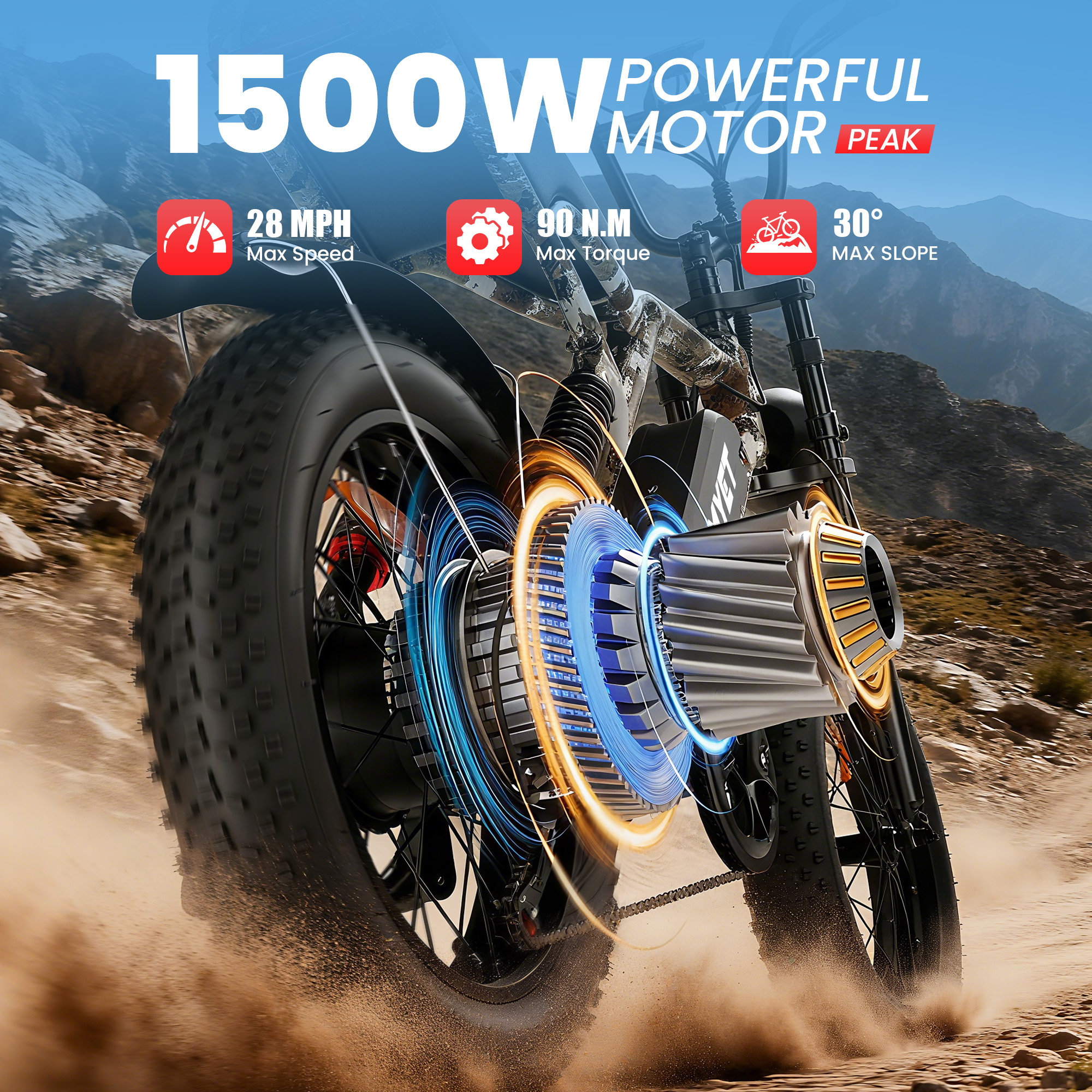 AMYET S8-S Electric Bike 1000W(1500W Peak), 48V 20Ah, 20"x4.0" Fat Tire Ebike for Adults, Hydraulic Disc Brakes E-Mountain Bicycle, UL2849