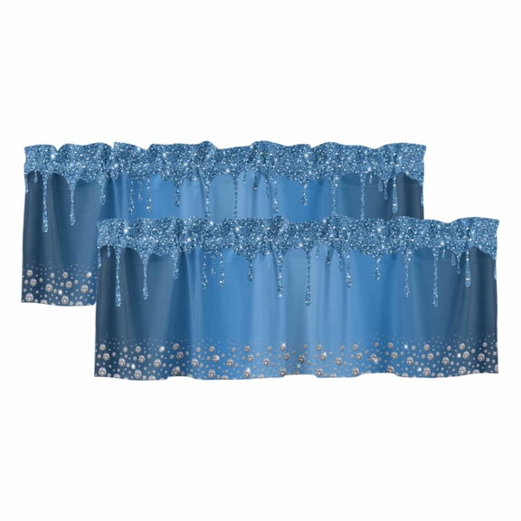 Modern Blue Valances for Windows, Abstract Diamond Luxury Gradient Light Filtering Kitchen Curtains, Rod Pocket Window Valance Curtains for Living Room Bedroom, 42" W x 18" L, 2 Panels