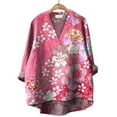 thumbnail image 4 of Pink Women Shirts, Japanese Traditional Geometric Pattern Printed Women'S Casual Cotton And Linen V Neck Shirt,Women Shirts XXL, 4 of 4
