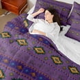 thumbnail image 4 of Homewish Vintage Boho Aztec Bedding Comforter Set 7pcs for Female, Purple Stripes Triangle Queen Bedding Sets, Southwestern Theme Reversible Queen Sheet Sets, Luxury Bedroom Decor, 4 of 7