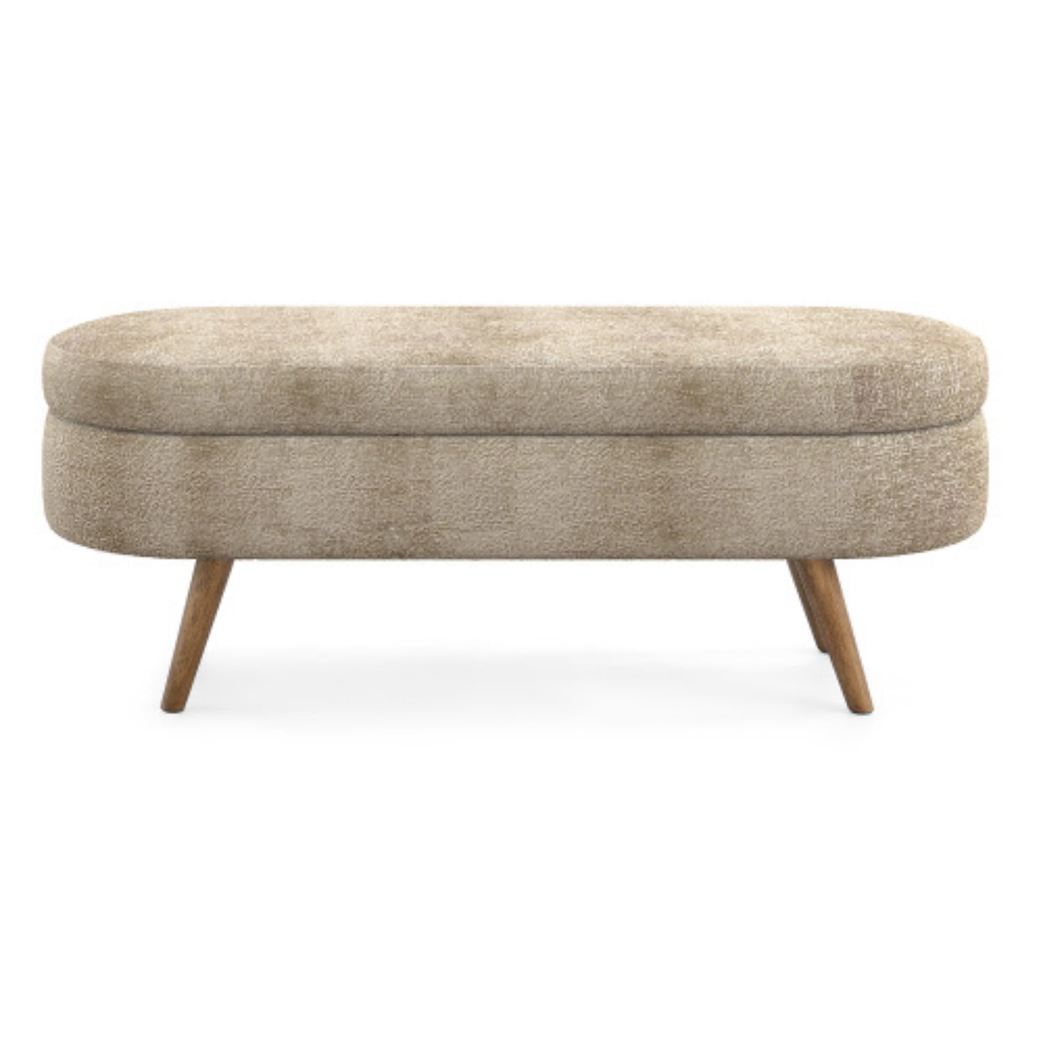 44" Oval Storage Ottoman Bench with Hidden Storage, Upholstered Fabric Ottoman Bench with Rubber Wood Legs for Bedroom, Entryway, Living Room, Brown