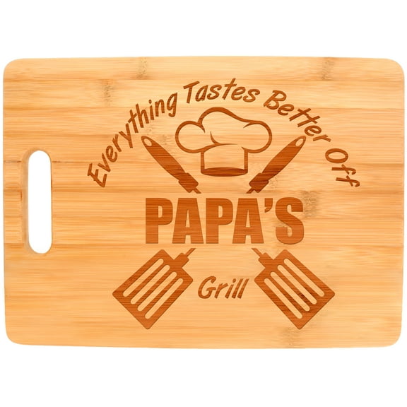 Laser Engraved Cutting Board Everything Tastes Better Off Papa's Grill Gift for Papa Grilling Gifts for Chefs Papa Birthday Gifts Big Rectangle Bamboo Cutting Board