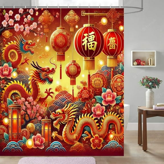 Shower Curtain Polyester Shower Curtain 120 * 180 New Year Themed Shower Curtain A D