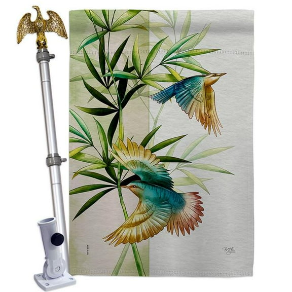 Breeze Decor HS120265-P3-02 Asian Blossom Birds Animals Bird 28 x 40 in. Double-Sided Decorative Vertical House Flag Set for Decoration Banner Garden Yard Gift