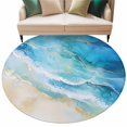 thumbnail image 2 of Abstract Waves Round Living Room Rugs 5 ft, Surrealism Spray Beach Ocean Watercolor Washable Area Rug with Non-Slip Sturdy Edge Binding Round Carpet for Entryway Kitchen Bedroom Bathroom, 2 of 9