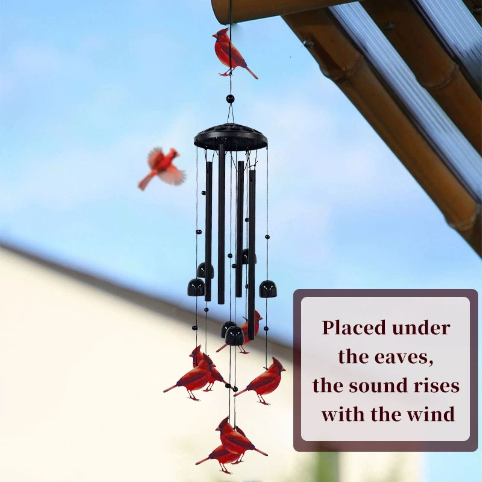 Votnto Cardinal Bird Metal Wind Chime, 33.7" Red Bird Ornament with Soothing Tones for Garden & Home Decor