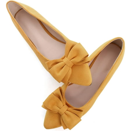 

Pfhytec LU Bowknot Ballet Flats Womens Pointy Toe Flat Shoes Suede Dress Shoes Wear to Work Slip On Moccasins