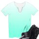 thumbnail image 3 of Camisetas de Manga Corta para Mujeres Camiseta de Cuello Redondo con Botón Impreso No Estructurado Casual con Suave 95% Poliéster 5% Spandex, Blusa Transpirable para la Primavera, 3 of 6